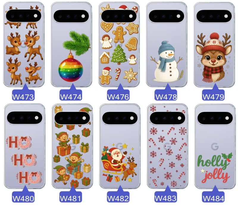 Różne wzory świąteczne i zimowe do Google Pixel 11 Pro: Mikołaje, śnieżynki, pierniki, renifery, elfy, grinch, choinki, napisy
