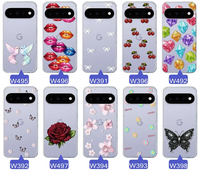 Różne kolorowe stylowe wzory na etui do Google Pixel 11 Pro: kwiaty, wiśnie, ptaszki, usta, kokardy