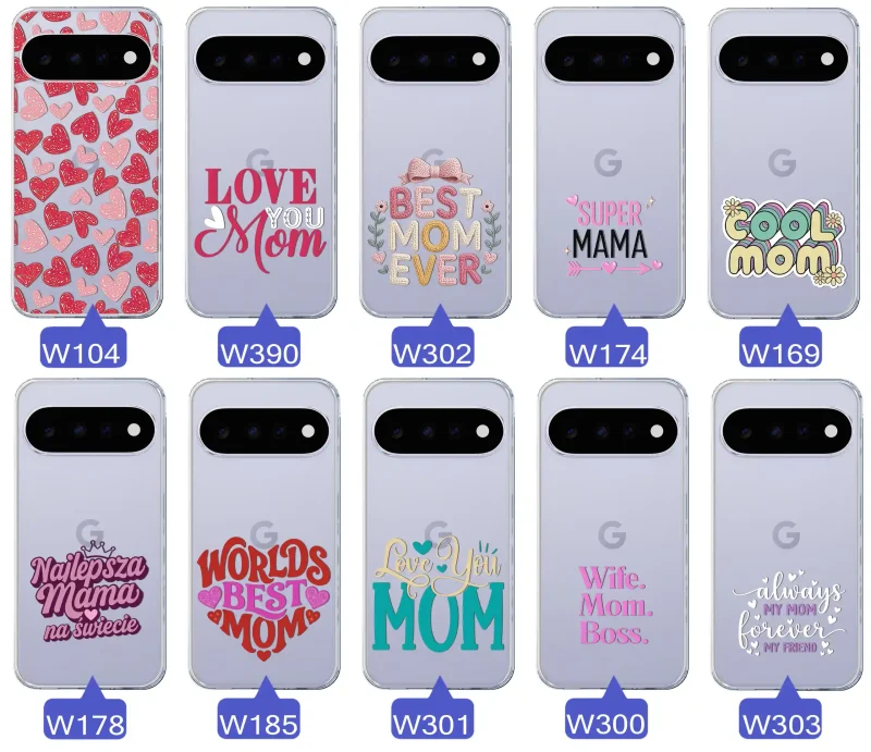 Kolekcja wzorów etui dla Mamy do Google Pixel 11 Pro: napisy Super Mama, Najlepsza Mama na świecie, best mom ever, cool mom, I love you mom