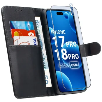 Etui do iPhone 17 Pro | 18 Pro czarne magnetyczne z klapką ze szkłem
