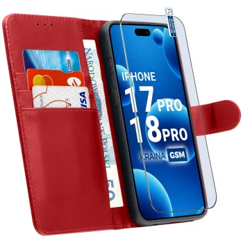 Etui do iPhone 17 Pro | 18 Pro czerwone magnetyczne z klapką ze szkłem