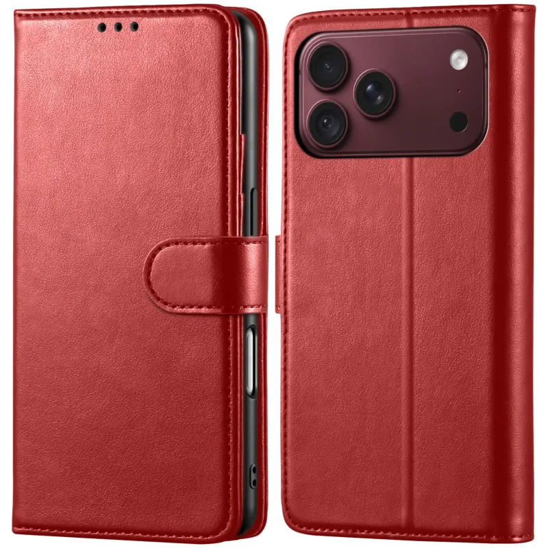 Czerwone etui z klapką skórzane do iPhone 17 Pro | 18 Pro z magnetycznym zamknięciem