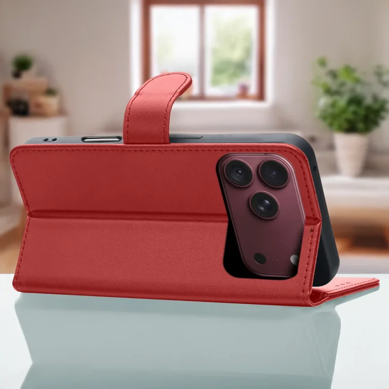 Funkcja stojaka w czerwonym etui do iPhone 17 Pro | 18 Pro umożliwiająca wygodne oglądanie filmów i rozmowy wideo