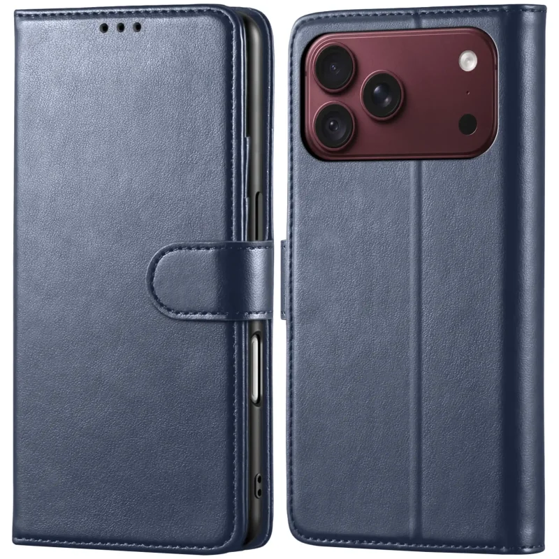 Granatowe etui z klapką skórzane do iPhone 17 Pro | 18 Pro z magnetycznym zamknięciem