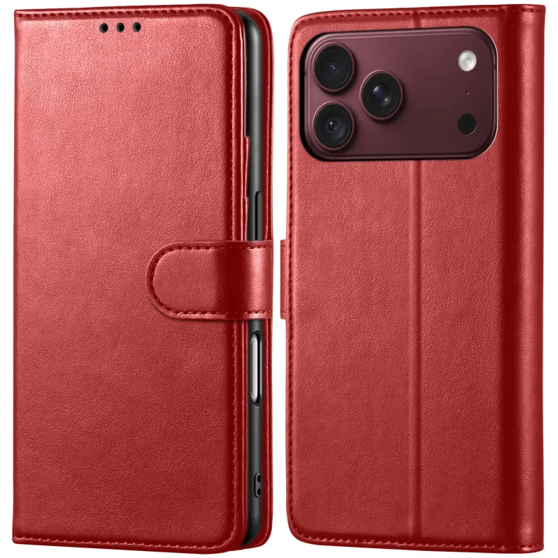 Czerwone etui z klapką skórzane do iPhone 17 Pro Max | 18 Pro Max z magnetycznym zamknięciem