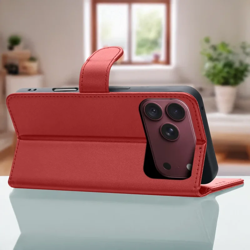 Funkcja stojaka w czerwonym etui do iPhone 17 Pro Max | 18 Pro Max umożliwiająca wygodne oglądanie filmów i rozmowy wideo