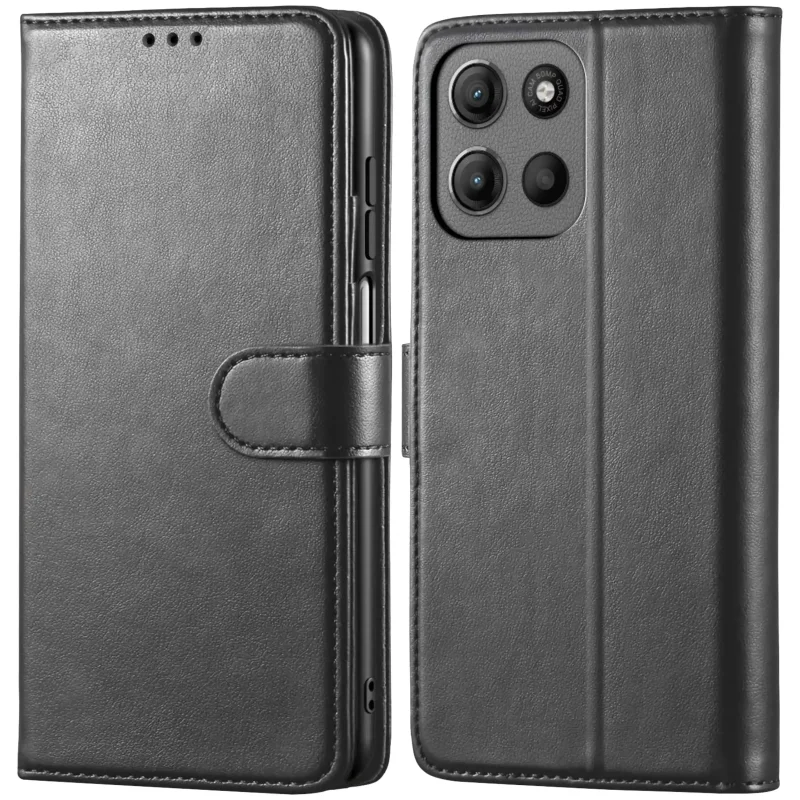 Czarne etui z klapką skórzane do Motorola Moto G15 | G17 Power z magnetycznym zamknięciem