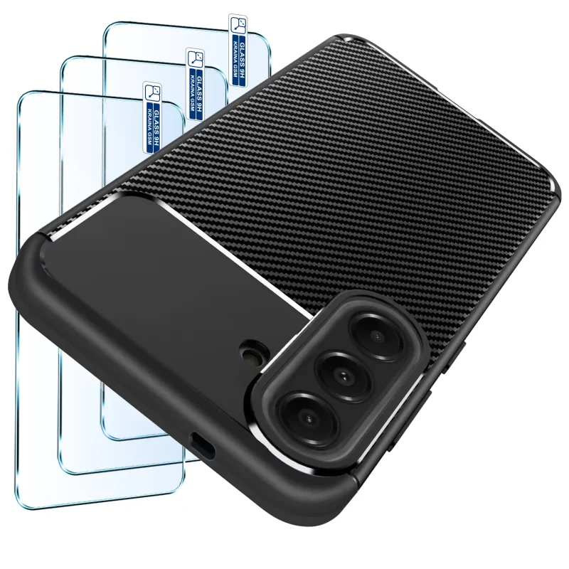 Etui Carbon do Samsung Galaxy S26 FE z zestawem 3 szkieł hartowanych 9H