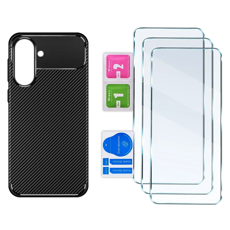 Zestaw etui Carbon do Samsung Galaxy S26 FE z 3 szkłami 9H i akcesoriami montażowymi
