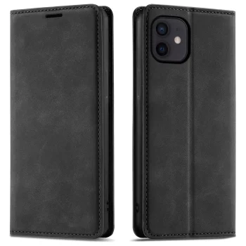 Etui do iPhone 11 z klapką skórzane Velvet czarne ze szkłem