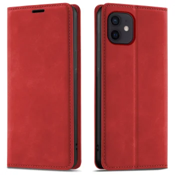 Etui do iPhone 11 z klapką skórzane Velvet czerwone ze szkłem