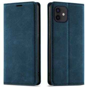 Etui do iPhone 11 z klapką skórzane Velvet granatowe ze szkłem