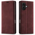 Etui do iPhone 16 z klapką skórzane Velvet bordowe ze szkłem