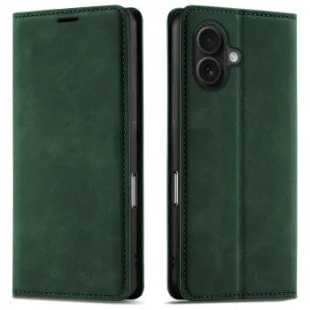 Etui do iPhone 17 z klapką skórzane Velvet zielone ze szkłem