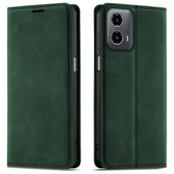 Etui do Motorola Moto G34 5G z klapką skórzane Velvet zielone ze szkłem