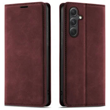 Etui do Samsung Galaxy A54 5G z klapką skórzane Velvet bordowe ze szkłem
