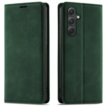 Etui do Samsung Galaxy A54 5G z klapką skórzane Velvet zielone ze szkłem