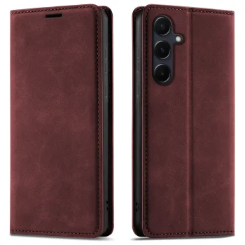 Etui do Samsung Galaxy A55 5G z klapką skórzane Velvet bordowe ze szkłem