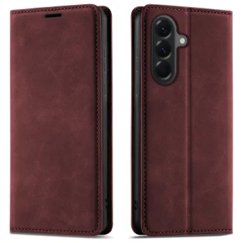 Etui do Samsung Galaxy A56 5G z klapką skórzane Velvet bordowe ze szkłem