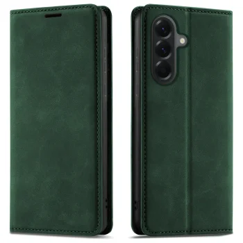 Etui do Samsung Galaxy A56 5G z klapką skórzane Velvet zielone ze szkłem