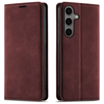 Etui do Samsung Galaxy S24 z klapką skórzane Velvet bordowe ze szkłem