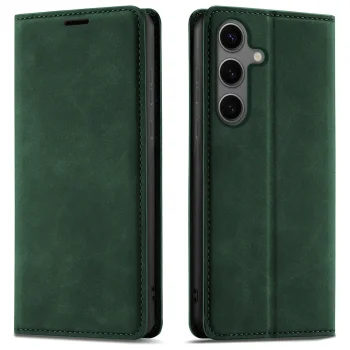 Etui do Samsung Galaxy S24 z klapką skórzane Velvet zielone ze szkłem