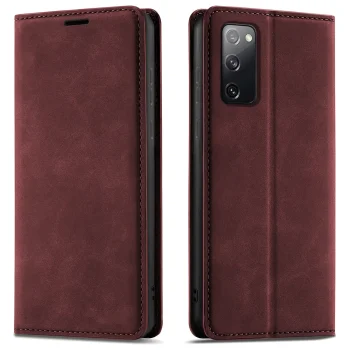 Etui do Samsung Galaxy S20 FE z klapką skórzane Velvet bordowe ze szkłem