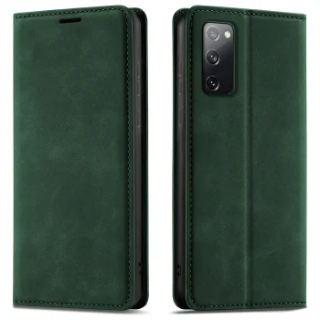 Etui do Samsung Galaxy S20 FE z klapką skórzane Velvet zielone ze szkłem