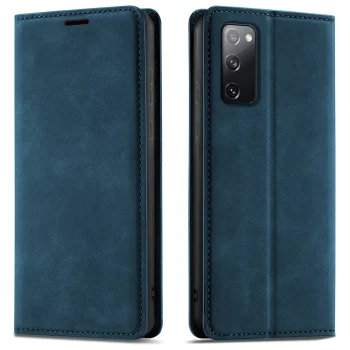 Etui do Samsung Galaxy S20 FE z klapką skórzane Velvet granatowe ze szkłem