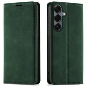 Etui do Samsung Galaxy S25 z klapką skórzane Velvet zielone ze szkłem