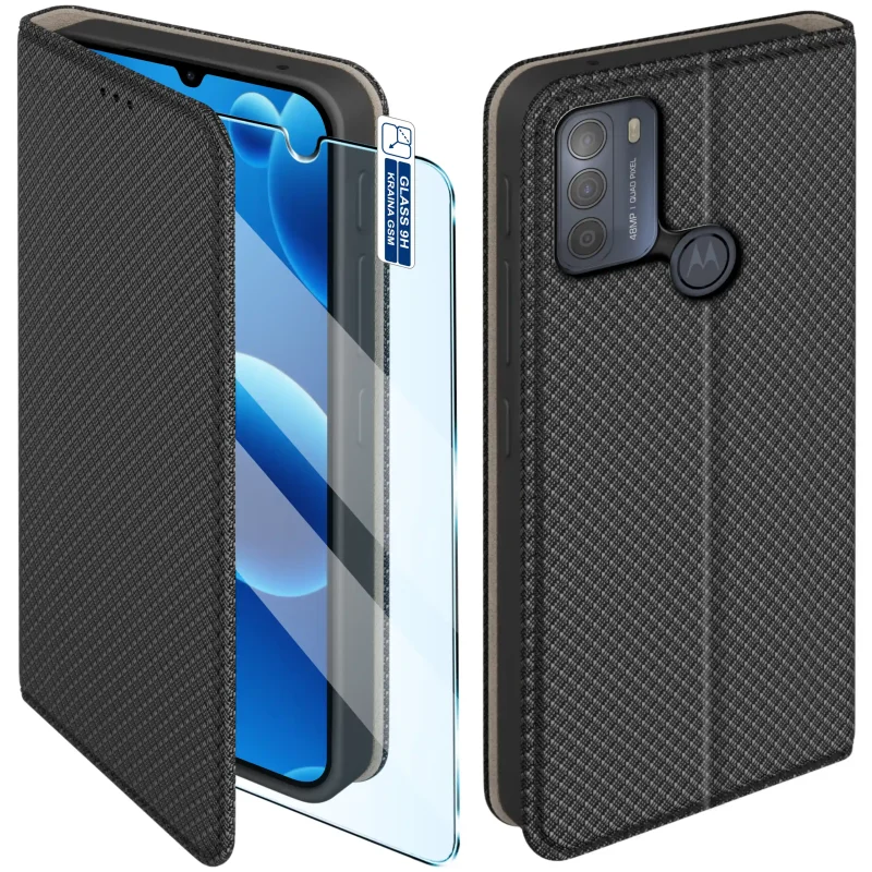 Etui z klapką do Motorola Moto G50 w czarnym kolorze z magnetycznym zamknięciem, antypoślizgową fakturą i elastycznym TPU chroniącym telefon
