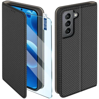 Etui do Samsung Galaxy S21 czarne zamykane ze szkłem