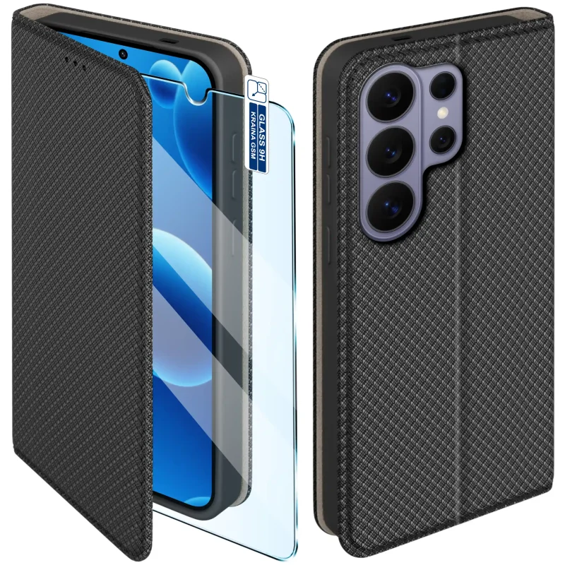 Etui z klapką do Samsung Galaxy S26 Ultra w czarnym kolorze z magnetycznym zamknięciem, antypoślizgową fakturą i elastycznym TPU chroniącym telefon