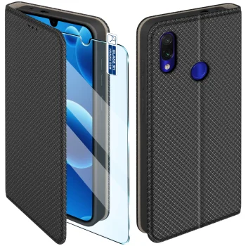 Etui do Xiaomi Redmi Note 7 czarne zamykane ze szkłem