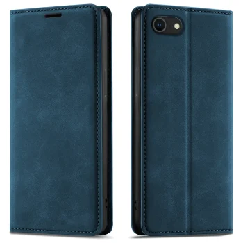 Etui do iPhone 7 | 8 | SE z klapką skórzane Velvet granatowe ze szkłem