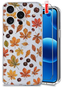 Etui do iPhone 16 Pro przezroczyste różne wzory jesienne ze szkłem