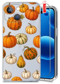 Etui do iPhone 15 Plus przezroczyste różne wzory jesienne ze szkłem