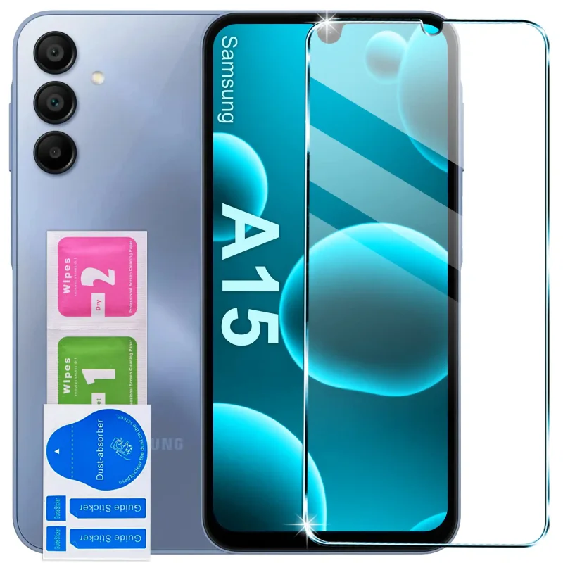 Szkło hartowane 9H do Samsung Galaxy A15 5G ze ściereczkami Wet i Dry oraz naklejkami ułatwiającymi montaż