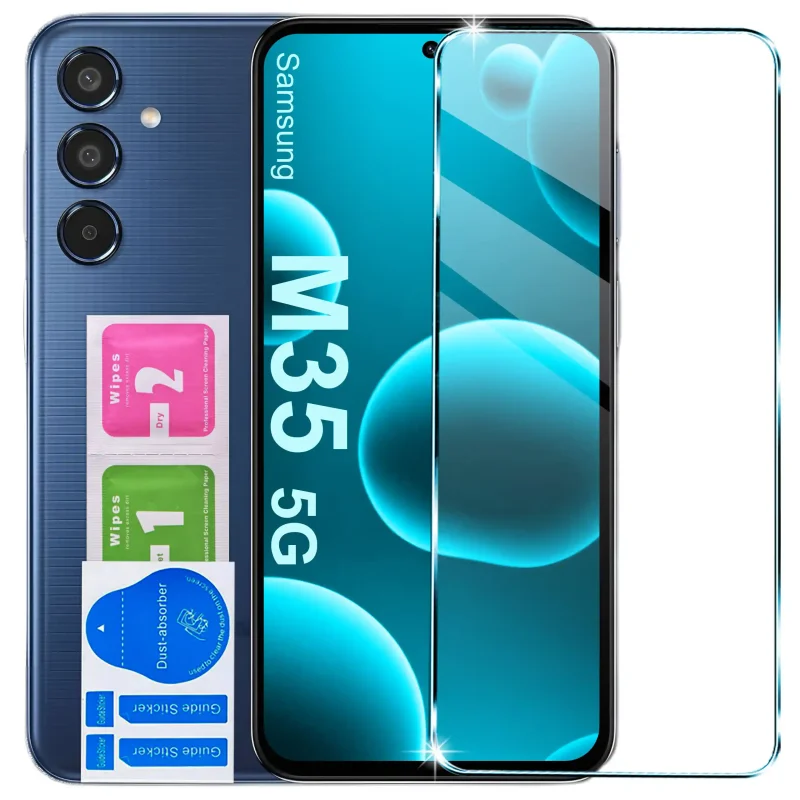 Szkło hartowane 9H do Samsung Galaxy M35 5G ze ściereczkami Wet i Dry oraz naklejkami ułatwiającymi montaż