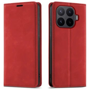 Etui do Xiaomi 17T Pro z klapką skórzane Velvet czerwone ze szkłem