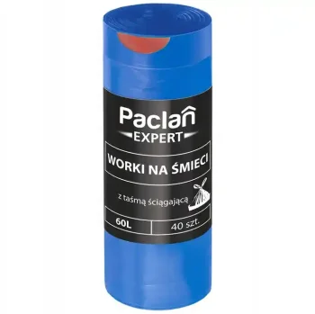 Worki na śmieci Paclan Expert z taśmą mocne wytrzymałe niebieskie 60L 40 sztuk
