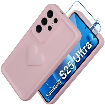 Etui do Samsung Galaxy S25 Ultra silikonowe serce jasnoróżowe ze szkłem