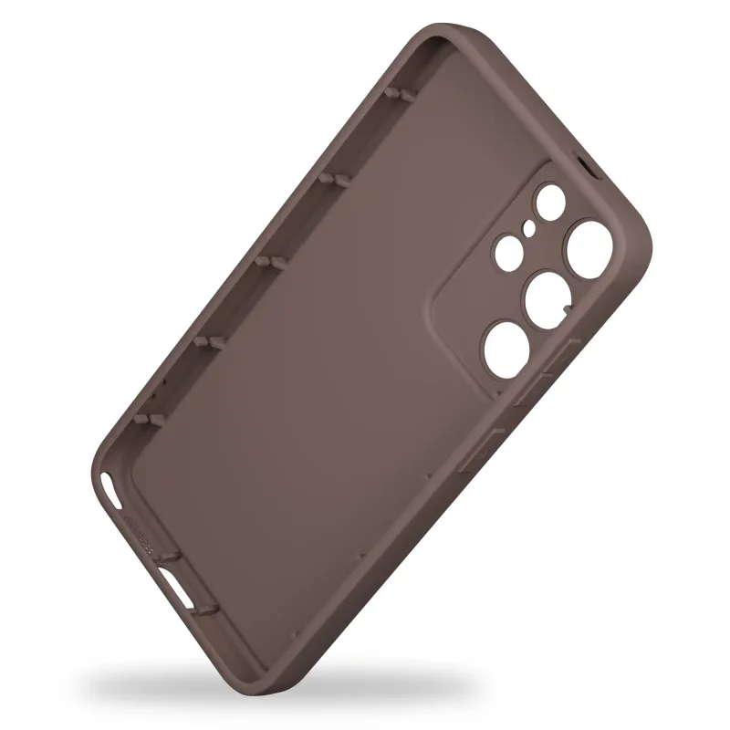 Wnętrze brązowego etui z sercem do Samsung Galaxy S25 Ultra z wycięciami na aparaty i złącza