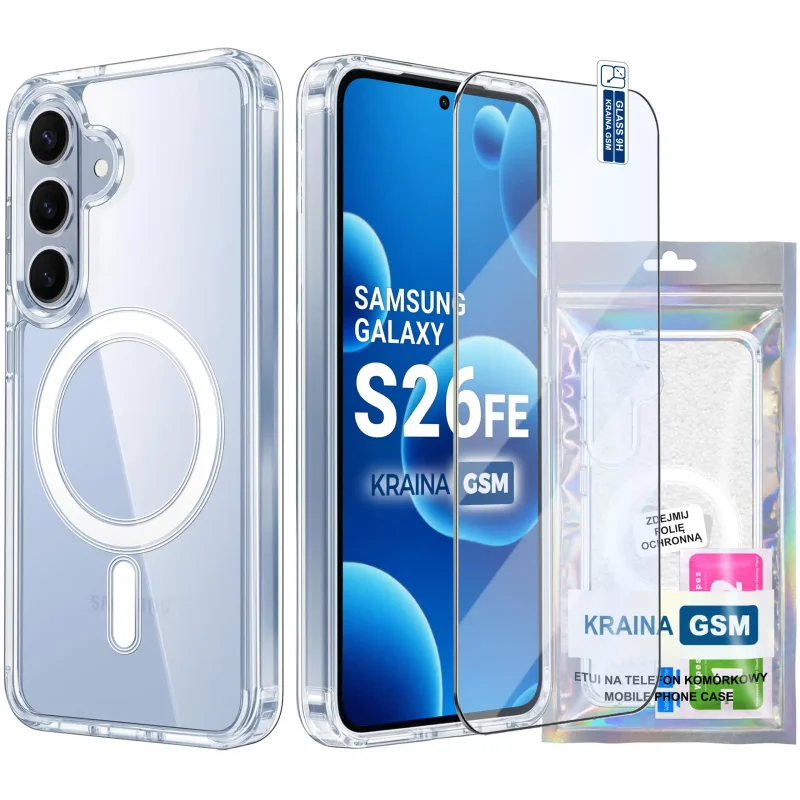 Bezbarwne etui z MagSafe do Samsung Galaxy S26 FE ze szkłem hartowanym 9H i zestawem montażowym