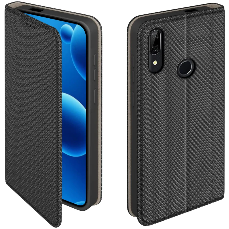 Etui z klapką do Huawei P Smart Z w czarnym kolorze z magnetycznym zamknięciem, antypoślizgową fakturą i elastycznym TPU chroniącym telefon