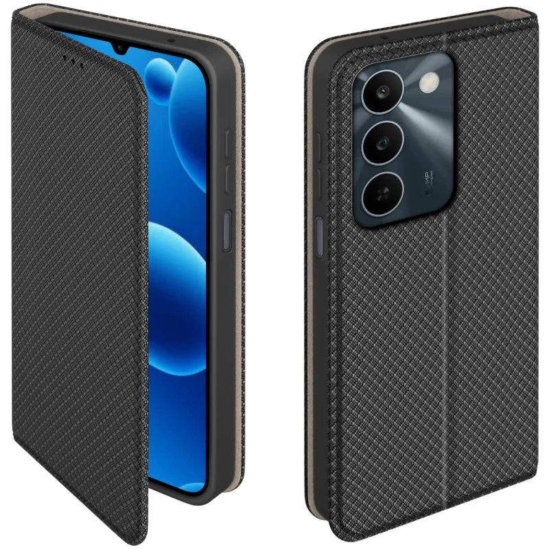Etui z klapką do Realme C100 5G w czarnym kolorze z magnetycznym zamknięciem, antypoślizgową fakturą i elastycznym TPU chroniącym telefon