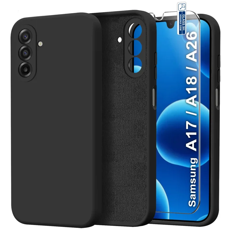 Etui silikonowe czarne do Samsung Galaxy A17 A18 A26 5G ze szkłem hartowanym 9H w zestawie