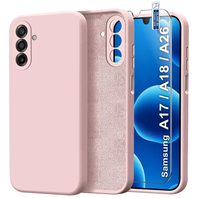 Etui silikonowe pudrowy róż do Samsung Galaxy A17 A18 A26 5G ze szkłem hartowanym 9H w zestawie