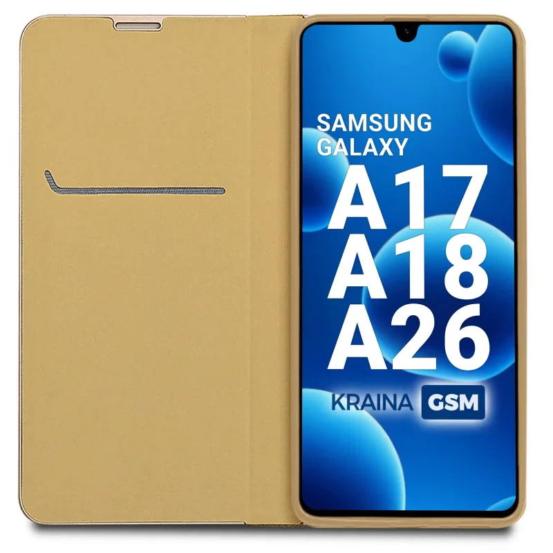 Etui do Samsung Galaxy A17 | A18 | A26 5G eleganckie zamykane złote ze szkłem