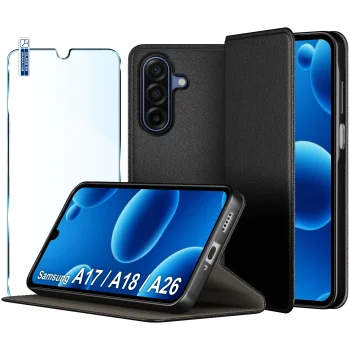 Etui do Samsung Galaxy A17 | A18 | A26 5G czarne magnetyczne zamykane ze szkłem